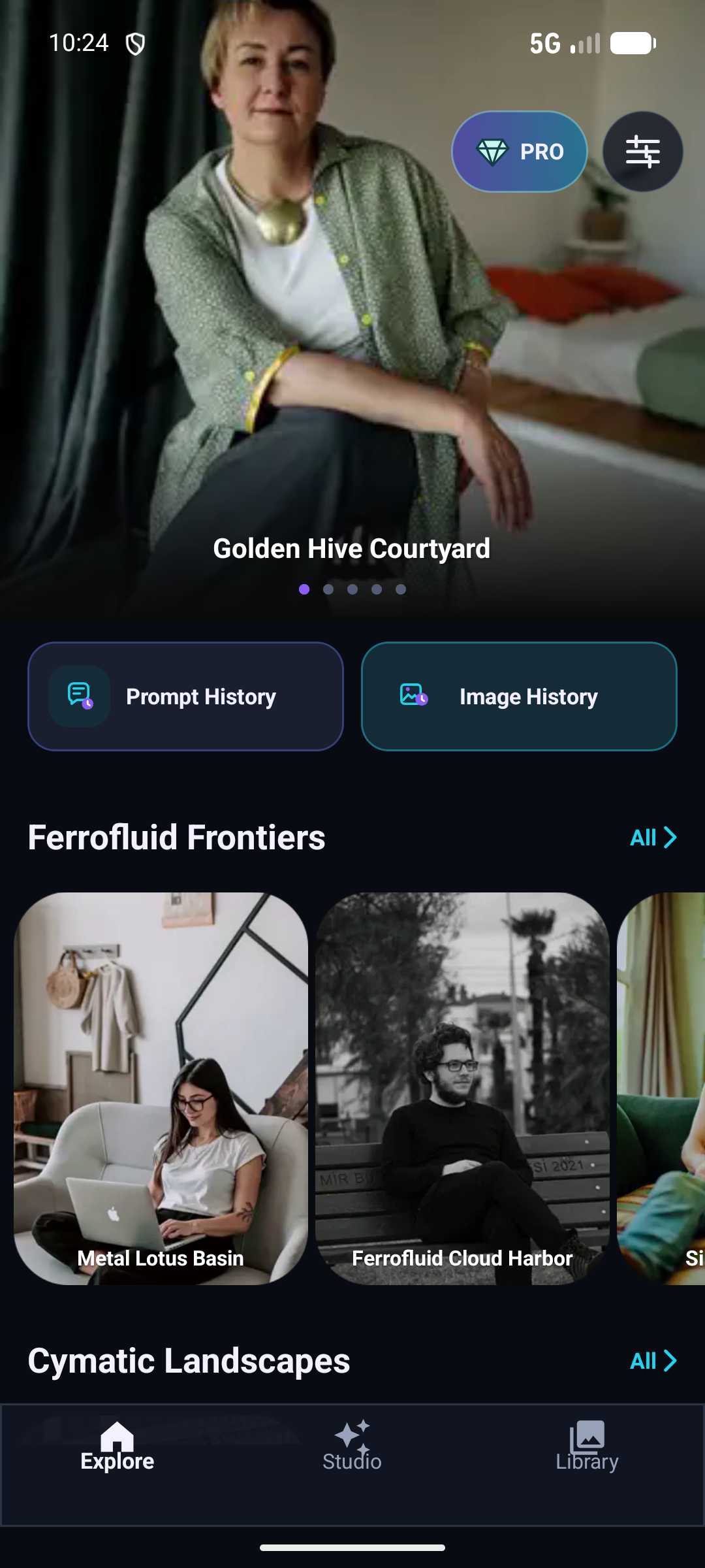 Duska Explore screen with prompt and image history shortcuts